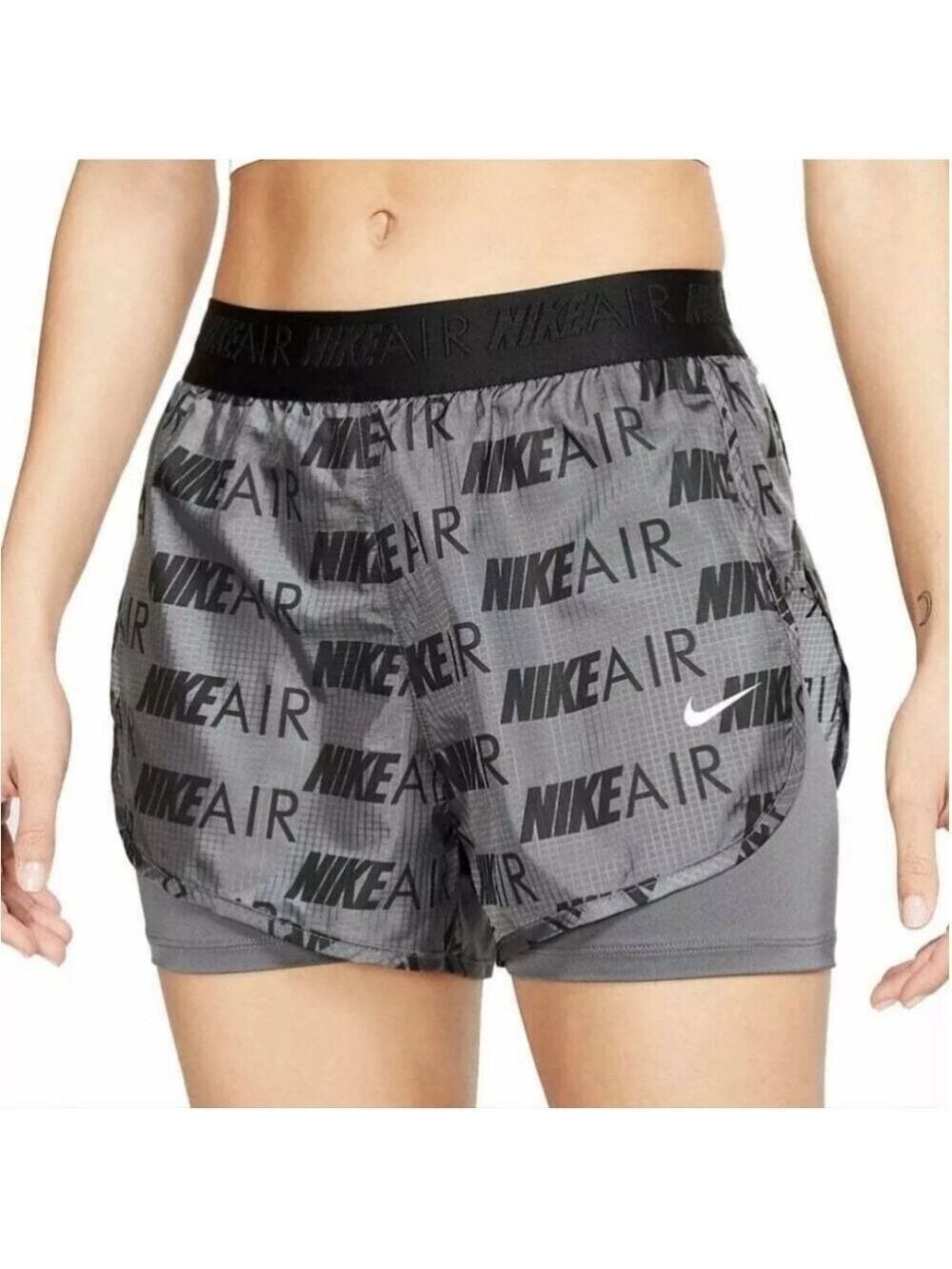 Nike Air Women's Running Shorts Black Gray Size XS Athletic Dri-FIT Layered Gym